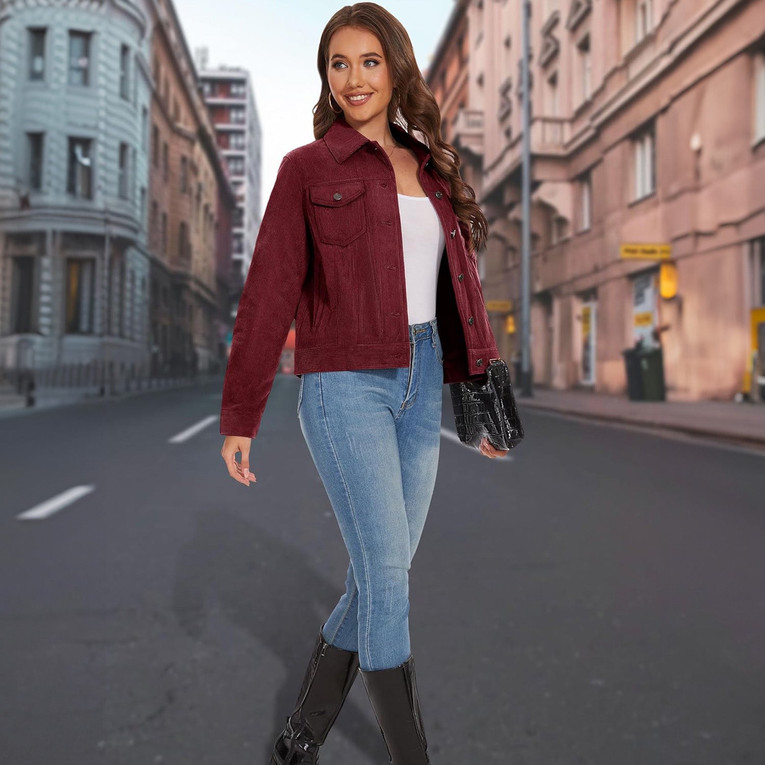 Women's Casual Corduroy Shacket Jacket