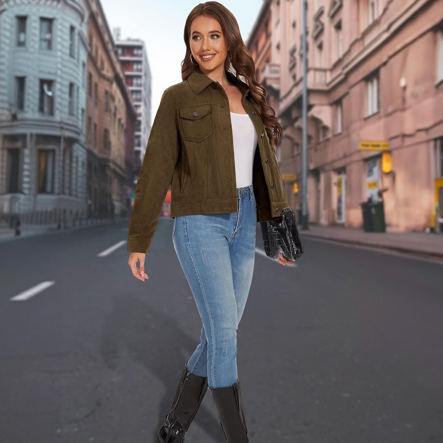 Women's Casual Corduroy Shacket Jacket
