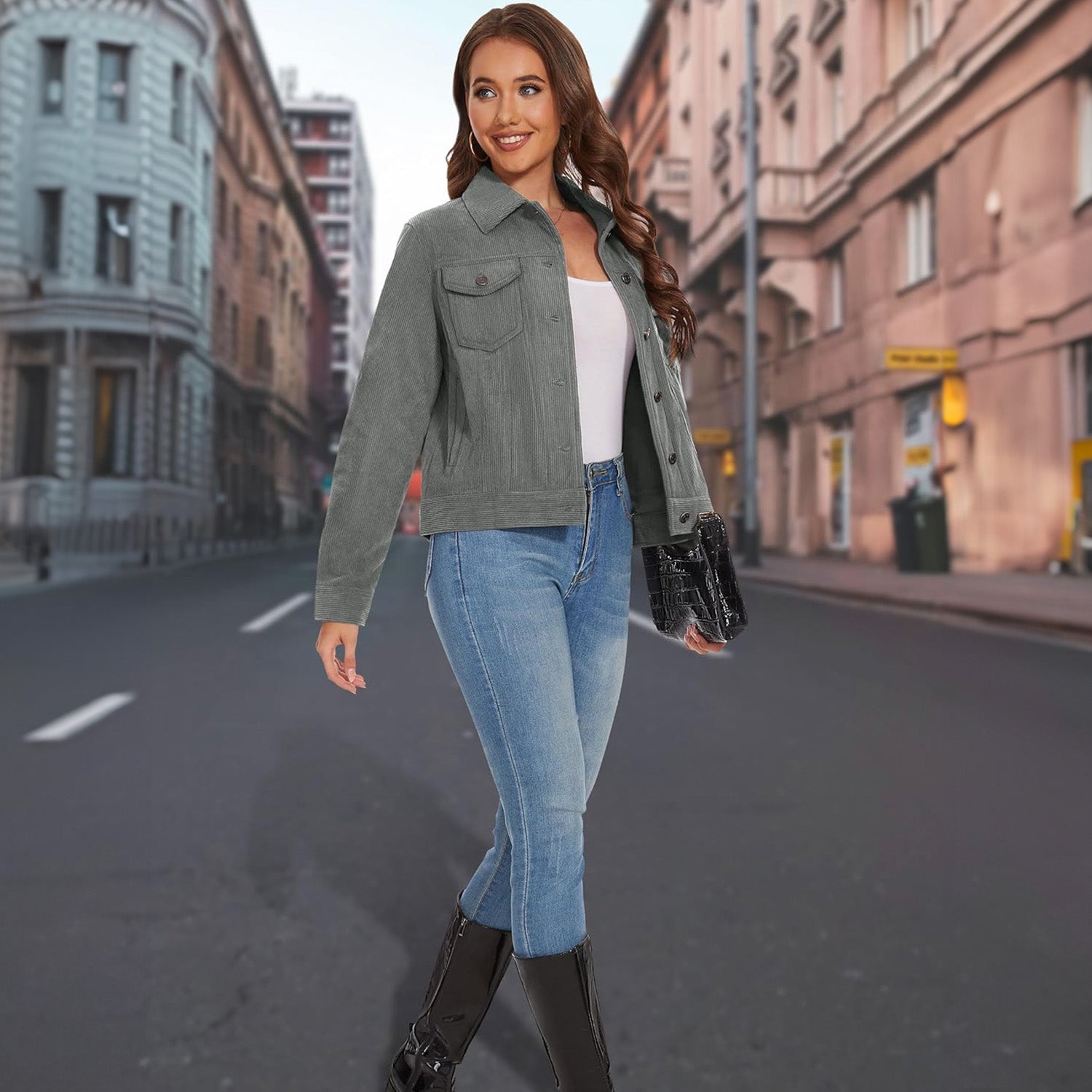 Women's Casual Corduroy Shacket Jacket