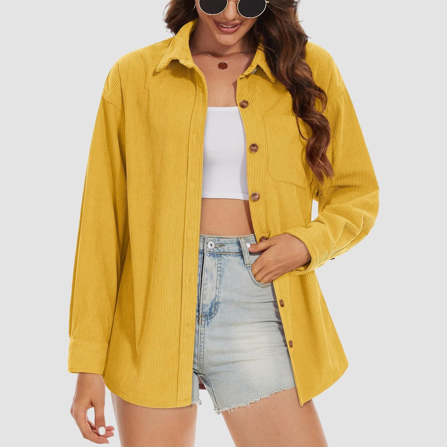 Women's Long Sleeve Corduroy Shirt with Pocket