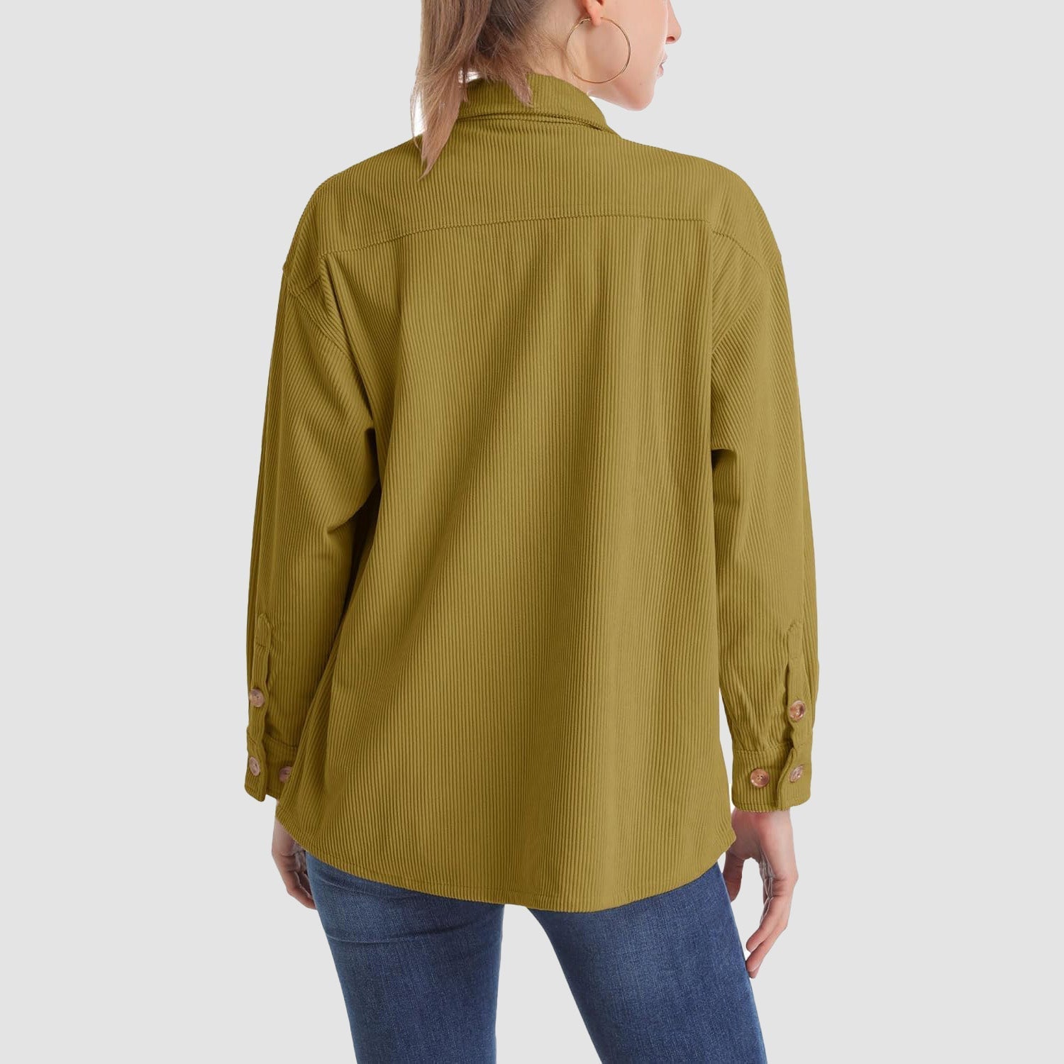 Women's Long Sleeve Corduroy Shirt with Pocket
