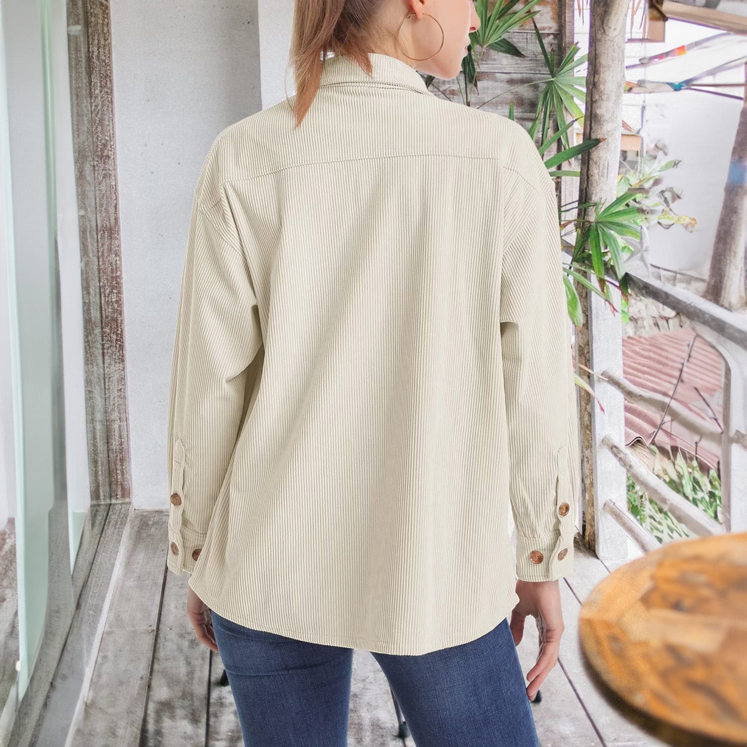 Women's Long Sleeve Corduroy Shirt with Pocket