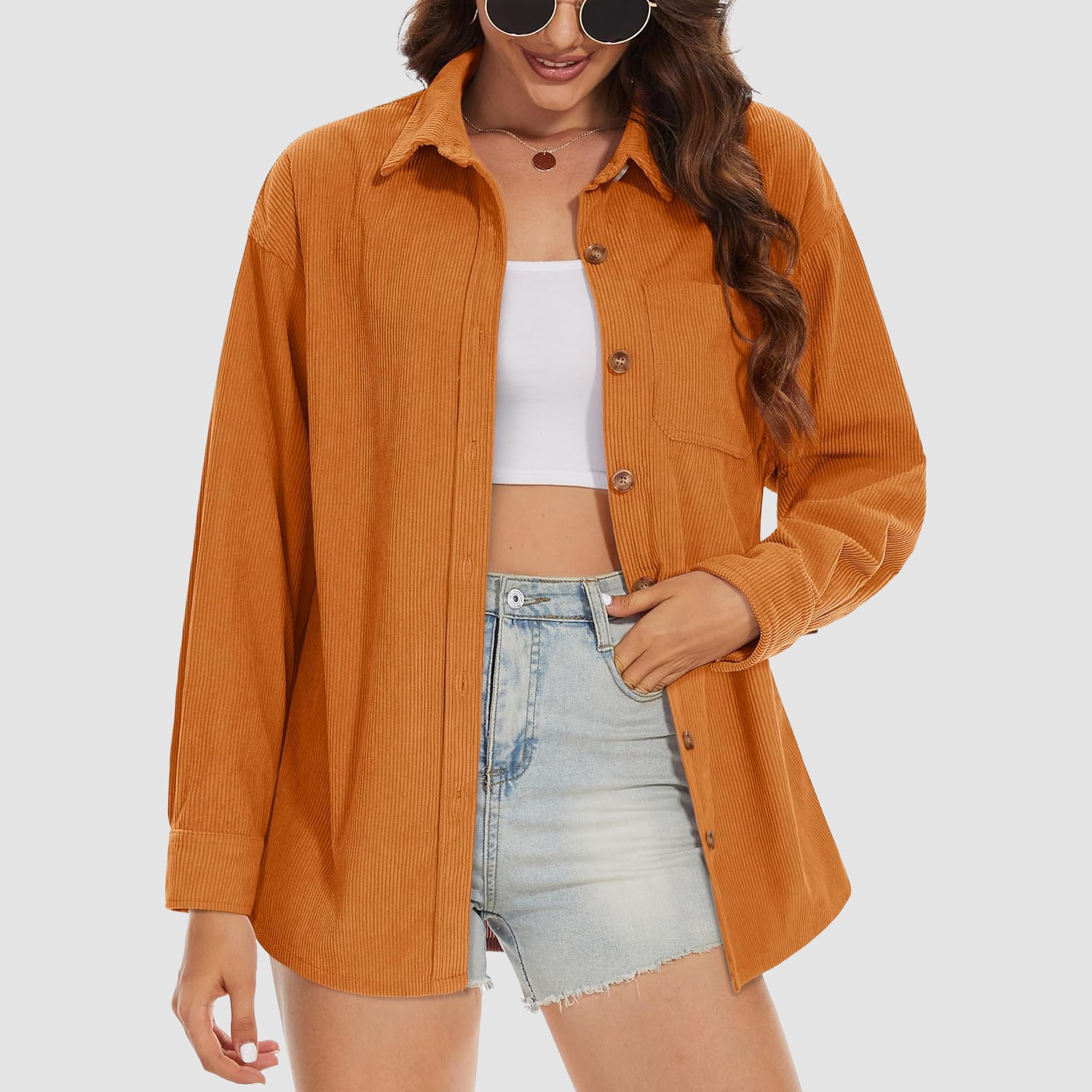 Women's Long Sleeve Corduroy Shirt with Pocket