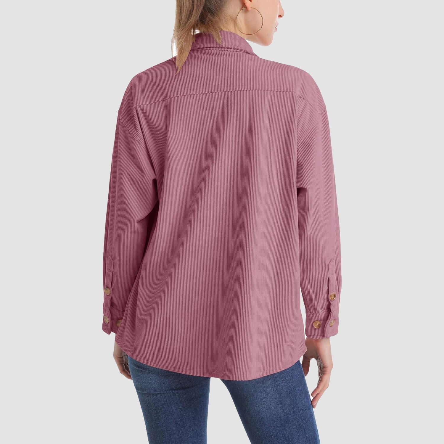 Women's Long Sleeve Corduroy Shirt with Pocket
