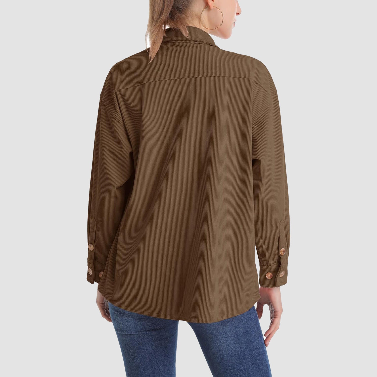 Women's Long Sleeve Corduroy Shirt with Pocket