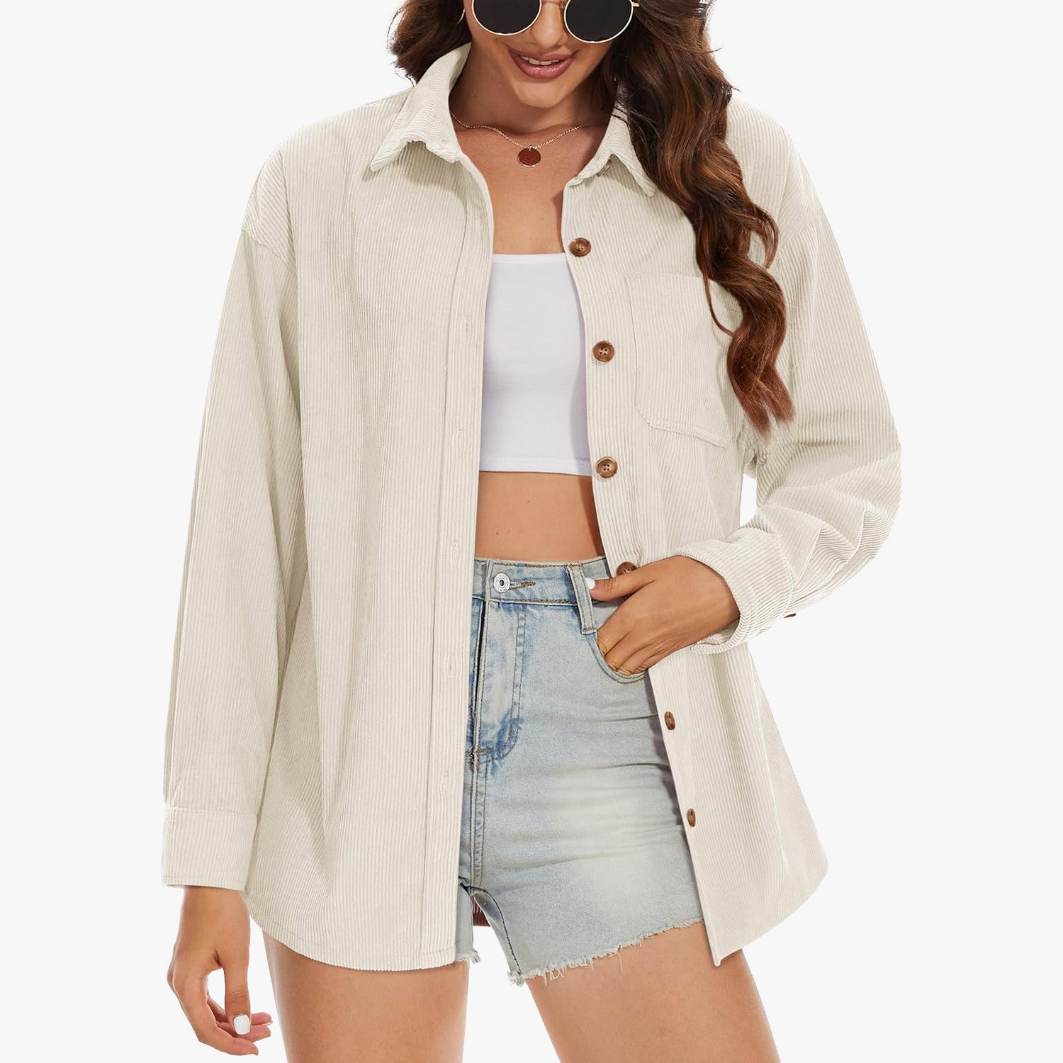 Women's Long Sleeve Corduroy Shirt with Pocket