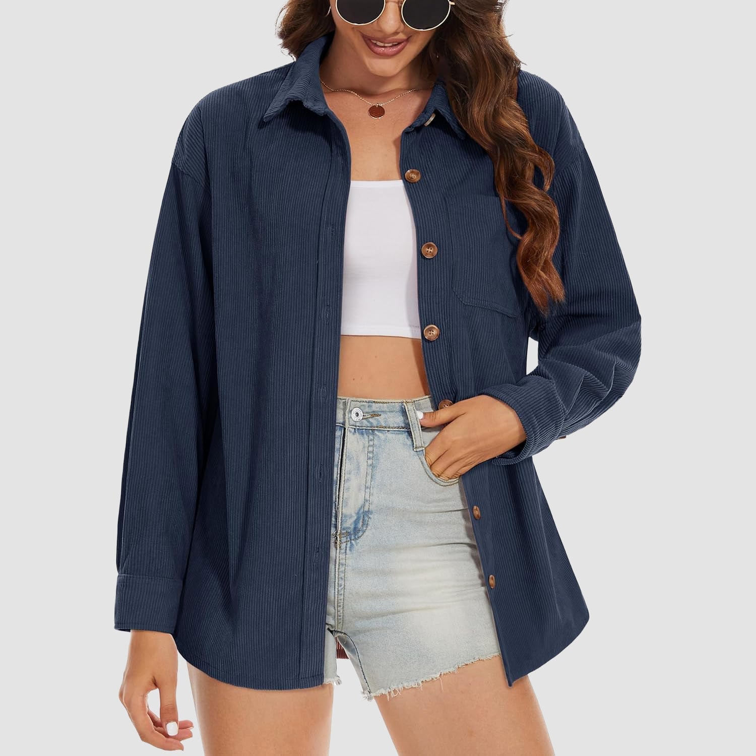 Women's Long Sleeve Corduroy Shirt with Pocket