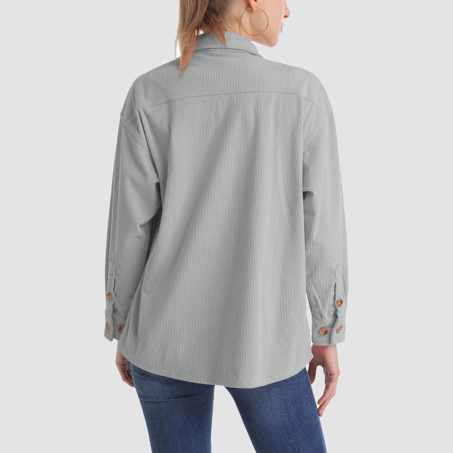 Women's Long Sleeve Corduroy Shirt with Pocket