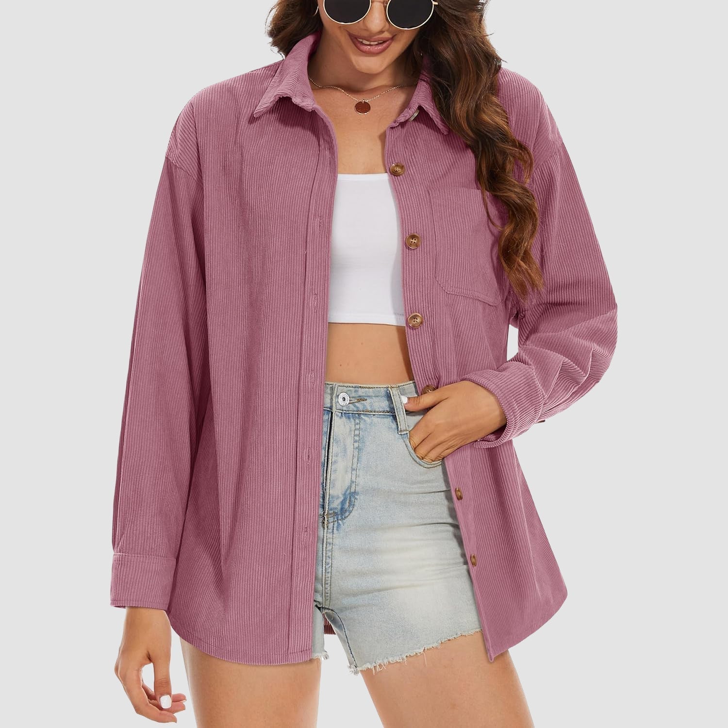 Women's Long Sleeve Corduroy Shirt with Pocket