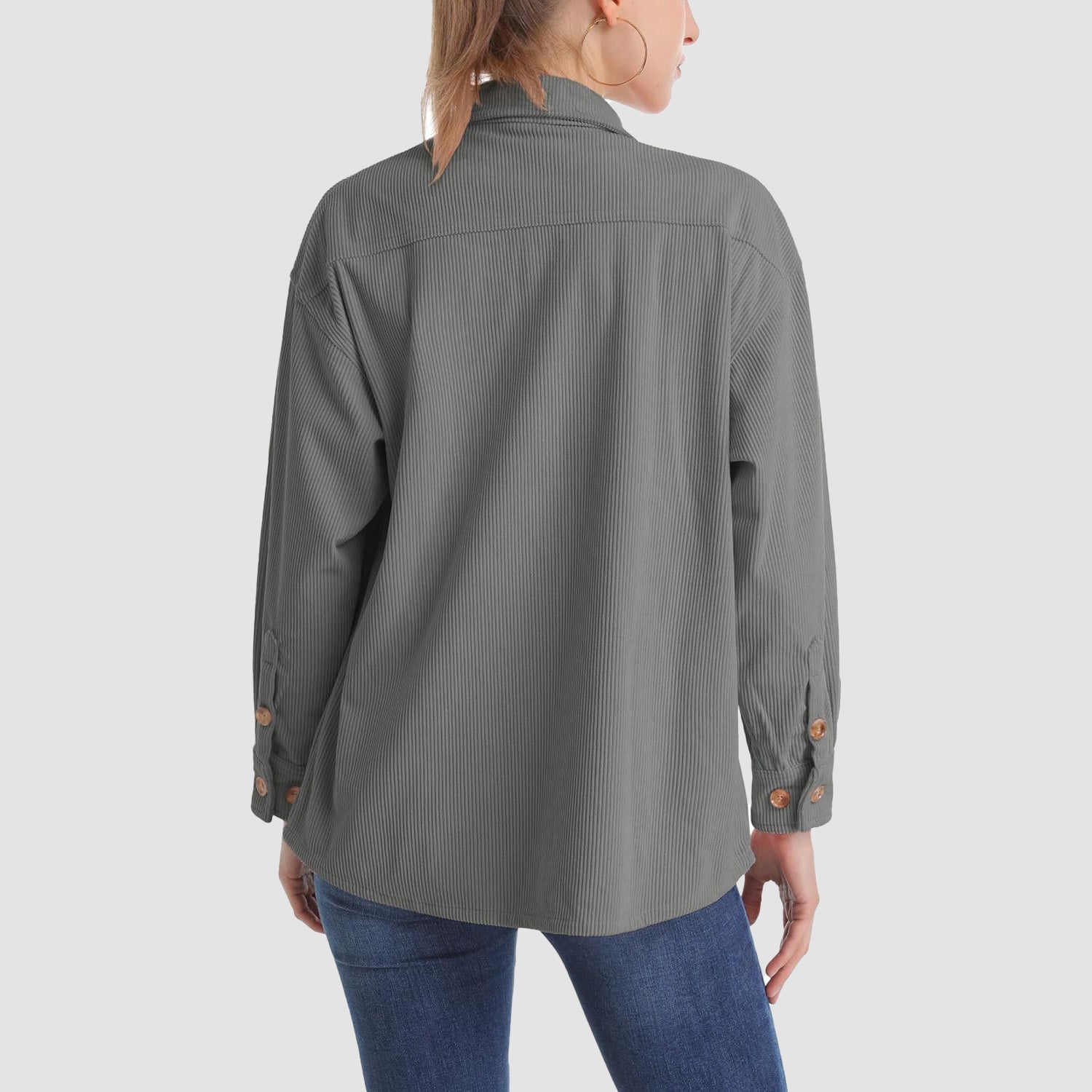 Women's Long Sleeve Corduroy Shirt with Pocket