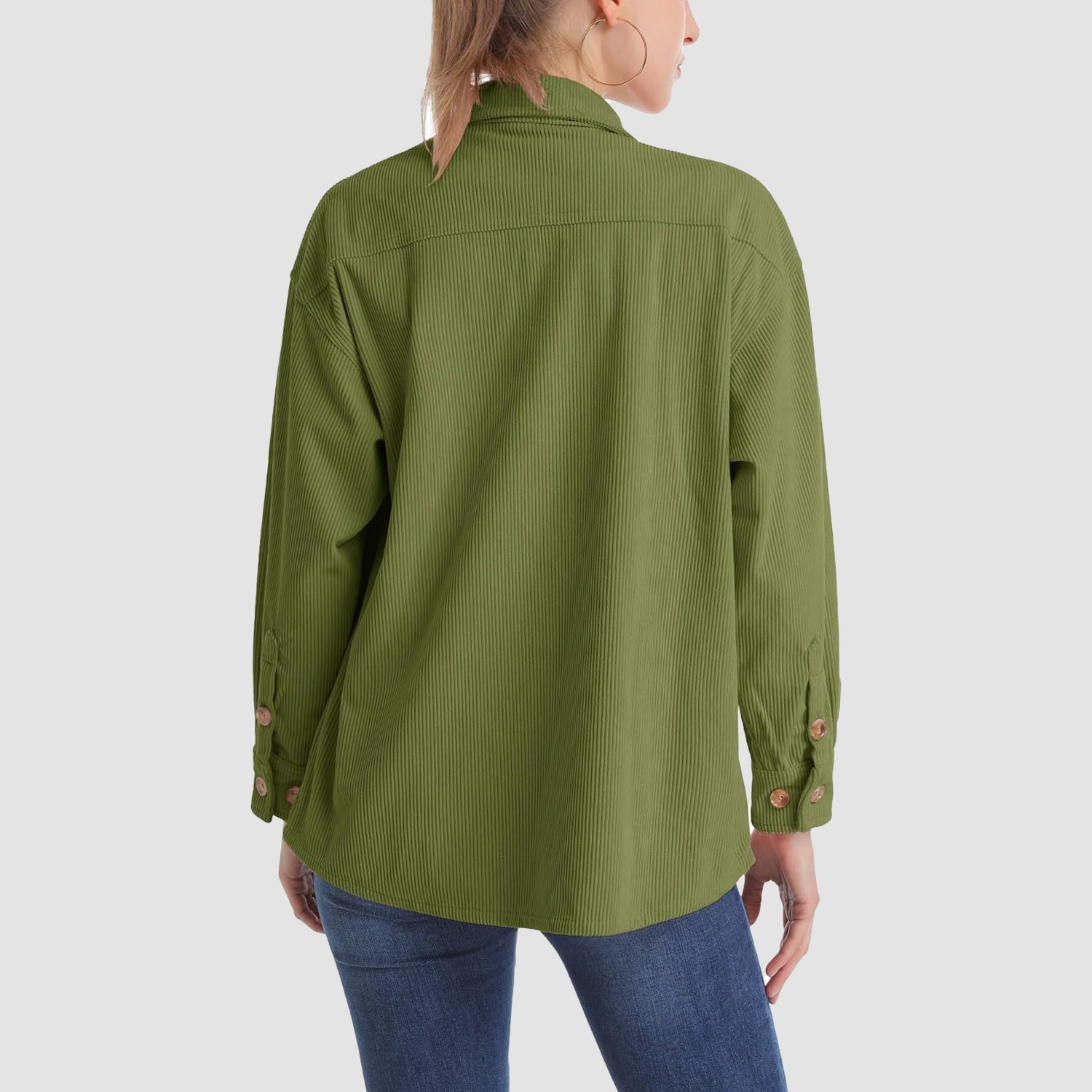 Women's Long Sleeve Corduroy Shirt with Pocket
