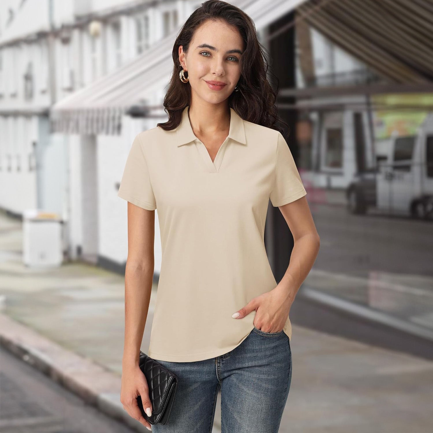 Women's Cotton V-Neck Polo Shirt