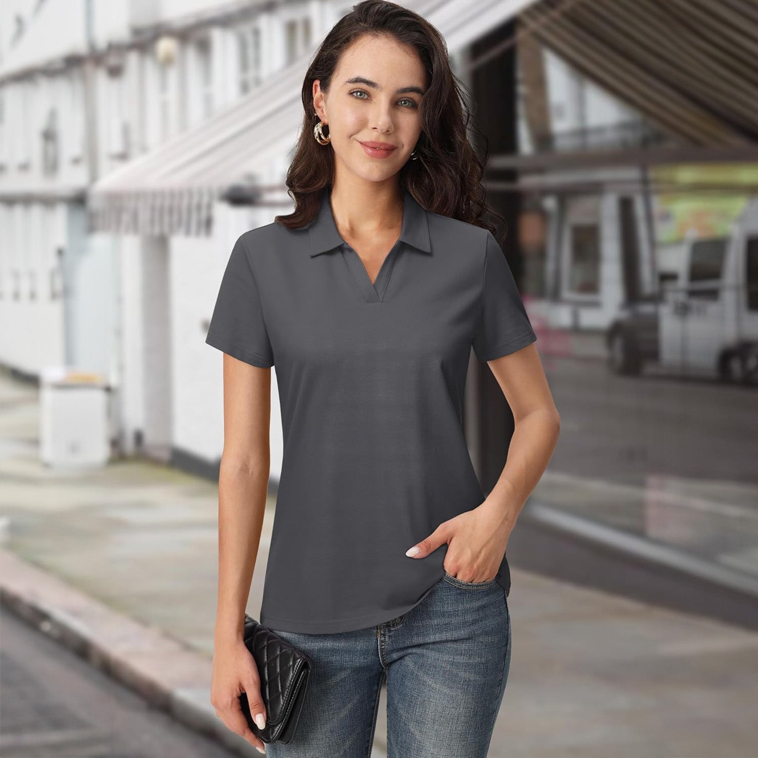 Women's Cotton V-Neck Polo Shirt