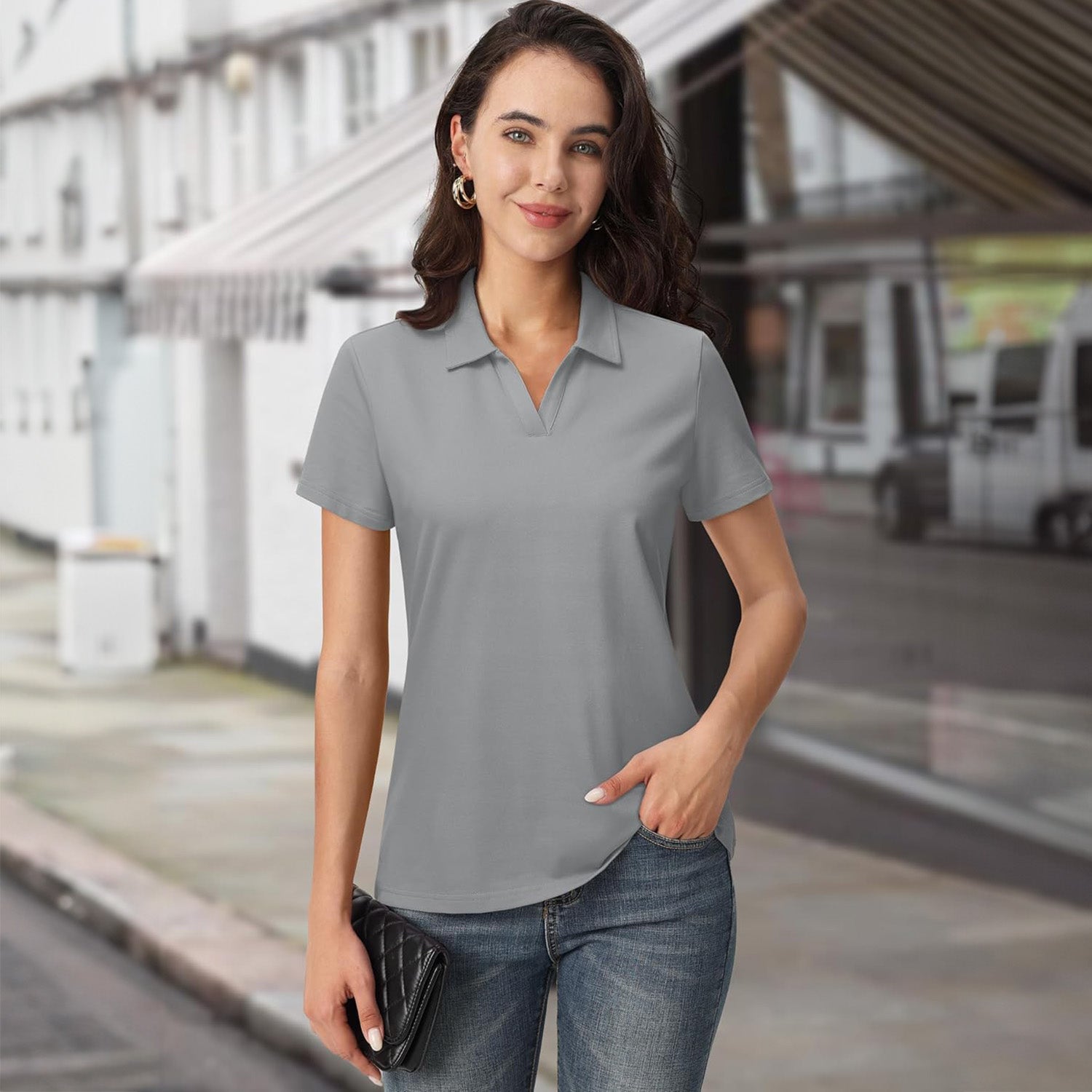 Women's Cotton V-Neck Polo Shirt