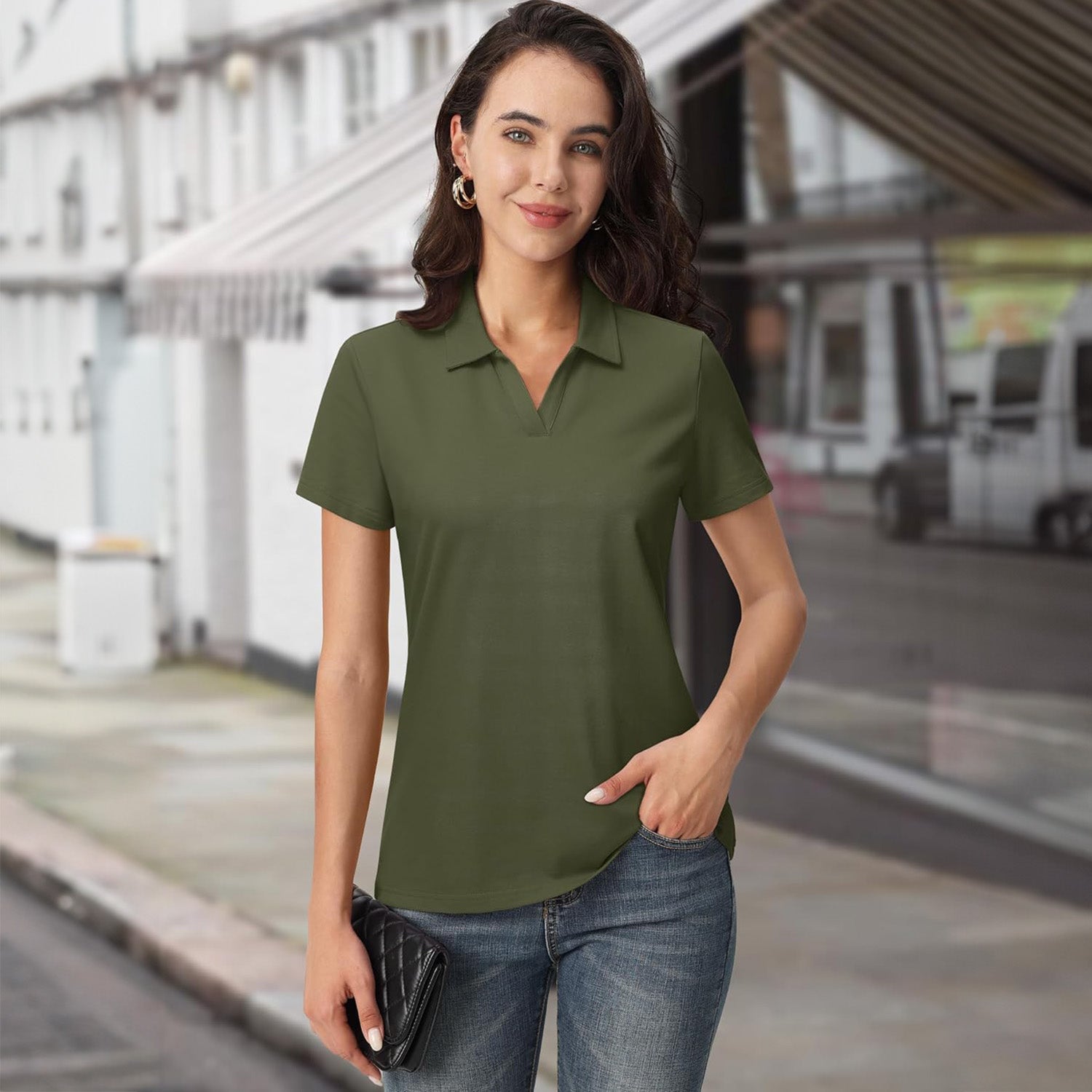 Women's Cotton V-Neck Polo Shirt