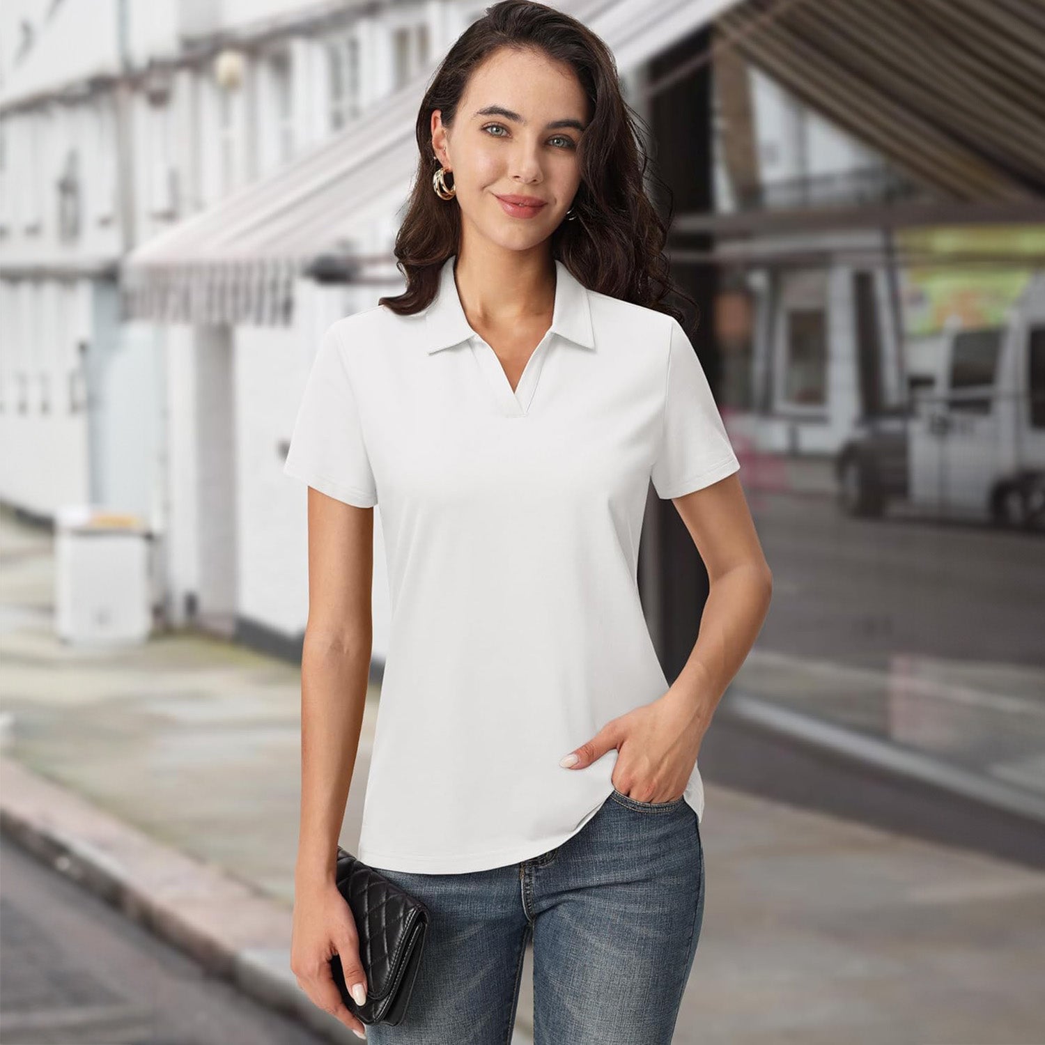 Women's Cotton V-Neck Polo Shirt