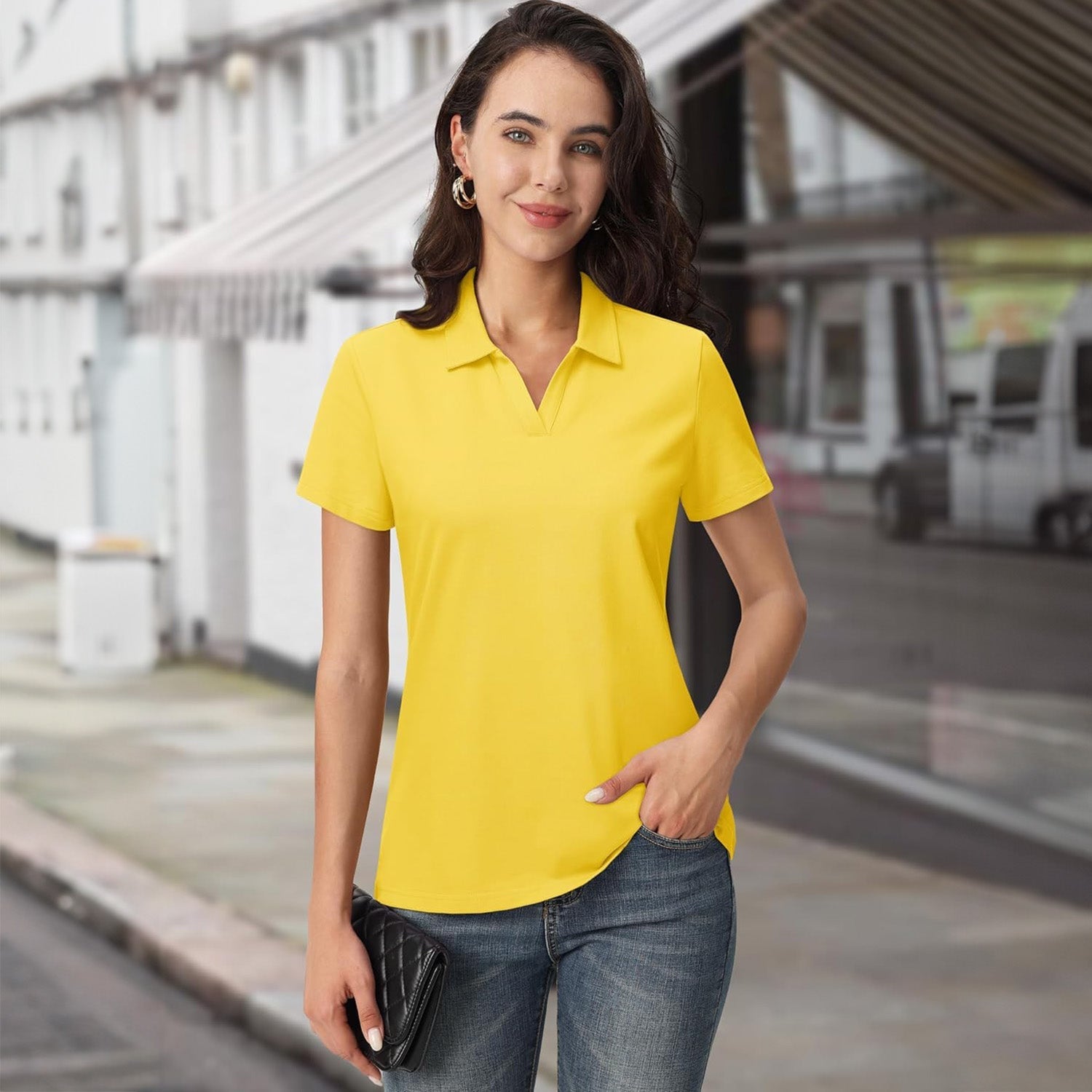 Women's Cotton V-Neck Polo Shirt