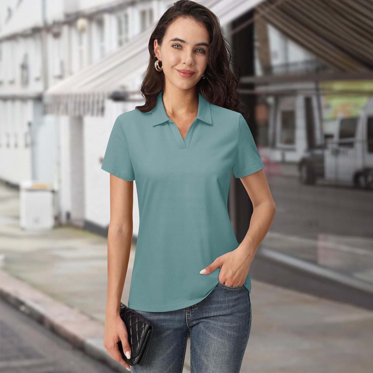 Women's Cotton V-Neck Polo Shirt