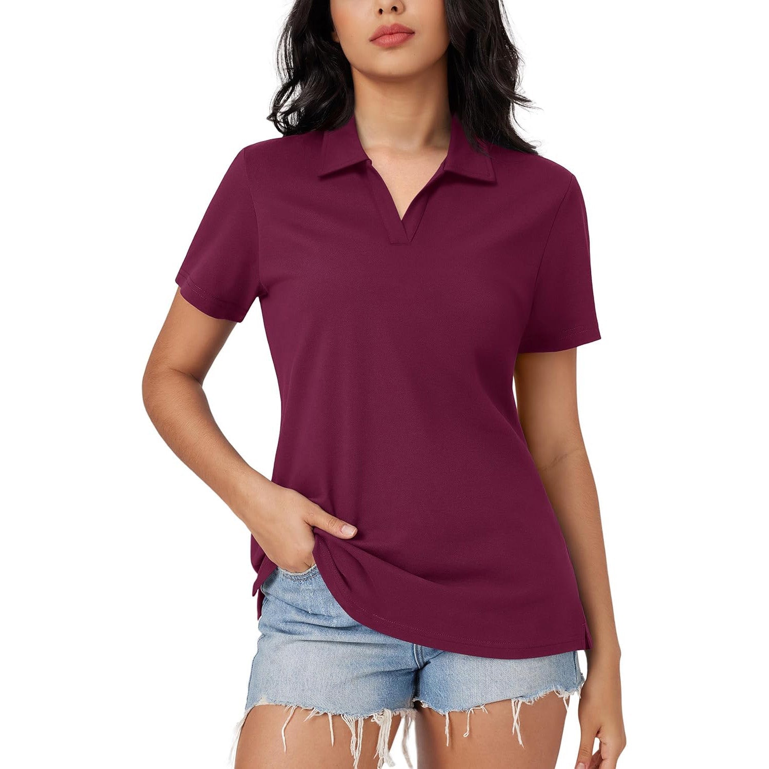 Women's Cotton V-Neck Polo Shirt