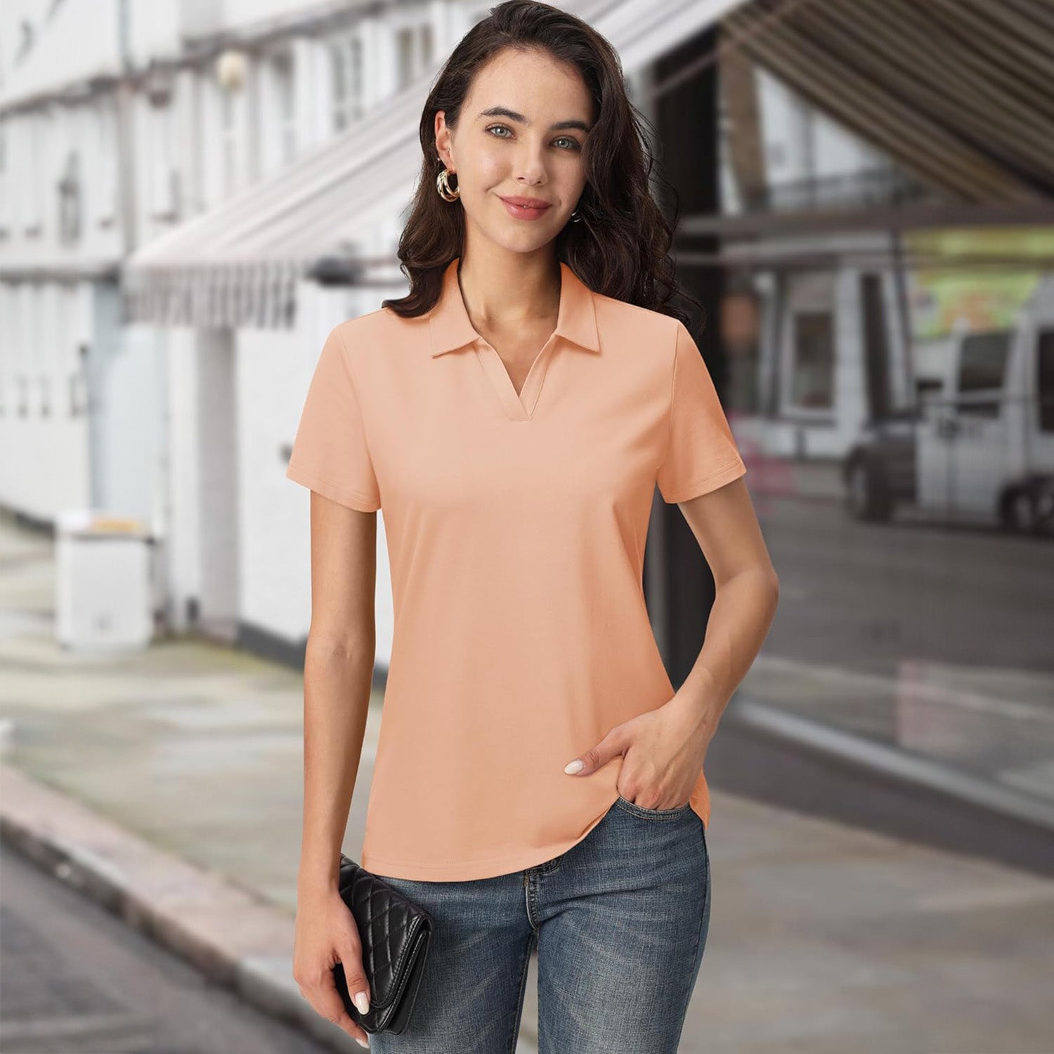 Women's Cotton V-Neck Polo Shirt