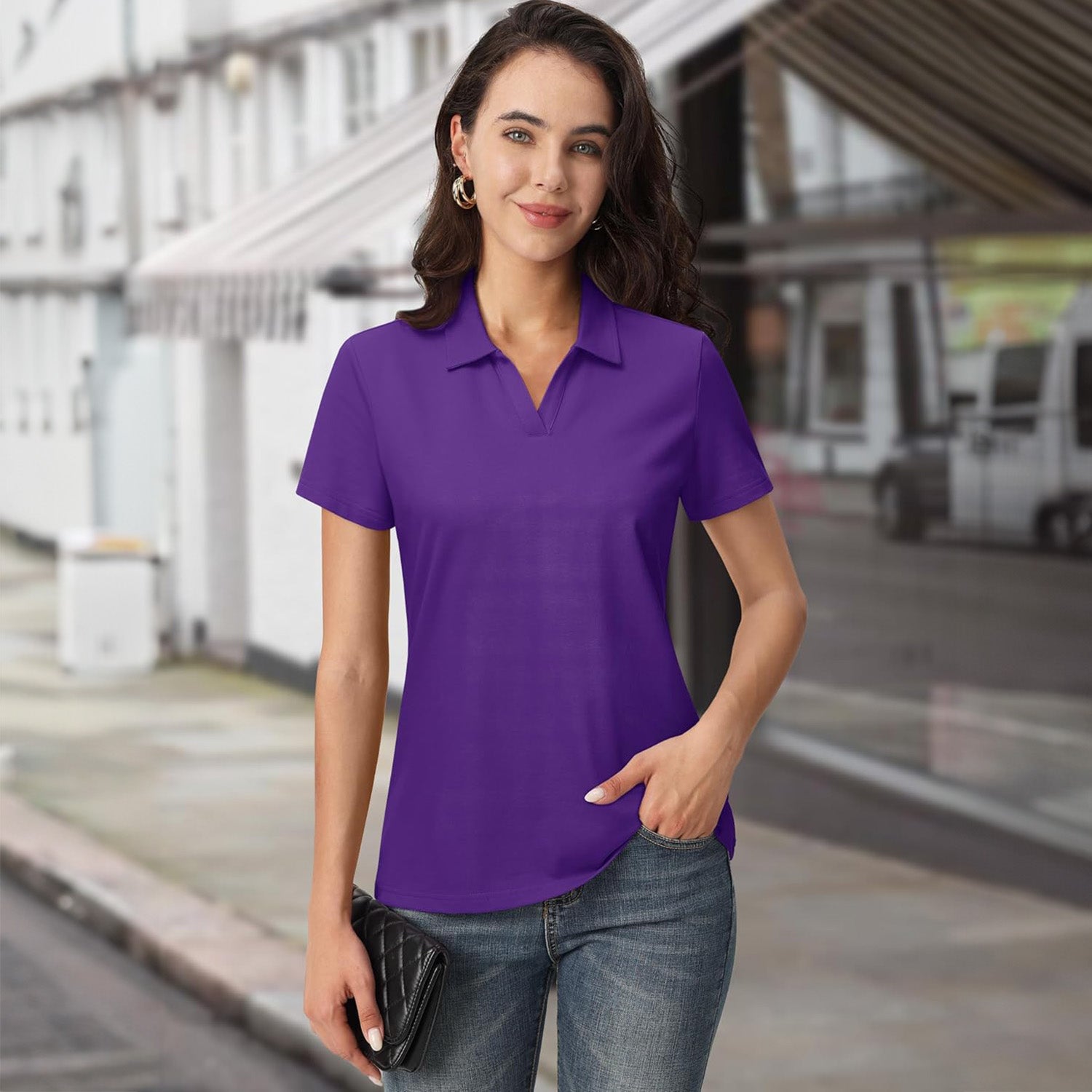 Women's Cotton V-Neck Polo Shirt