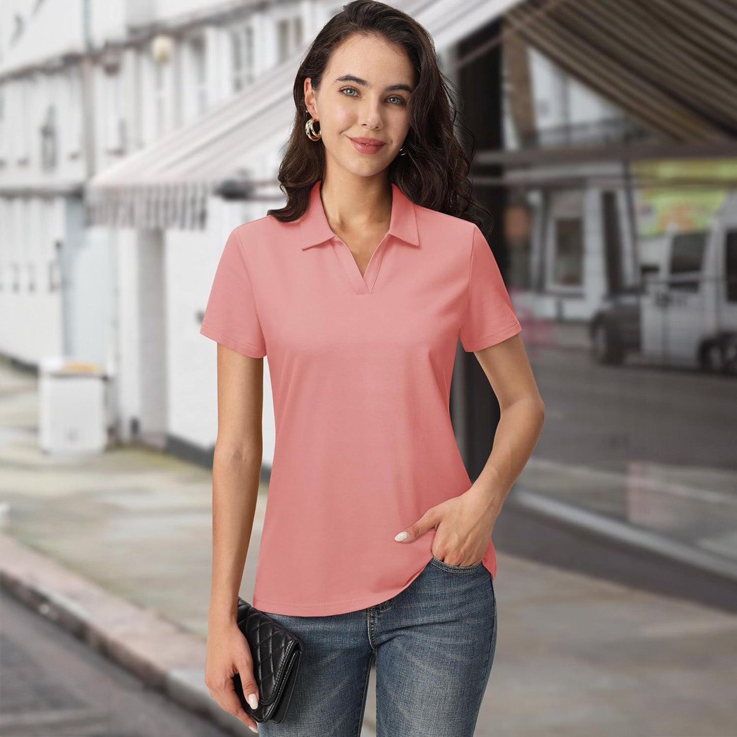 Women's Cotton V-Neck Polo Shirt