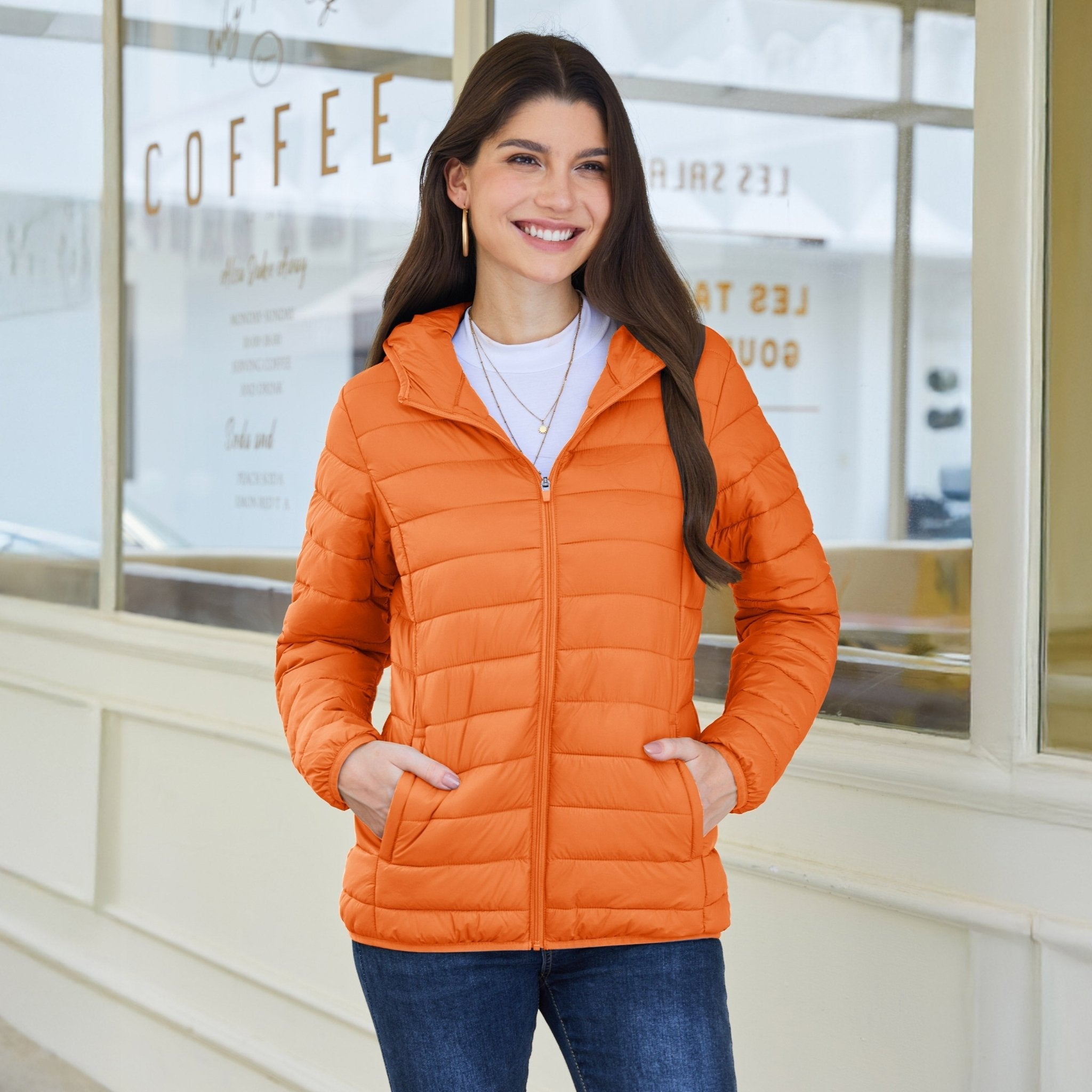 Women's Hooded Lightweight Puffer Jacket Full Zip Winter Coat