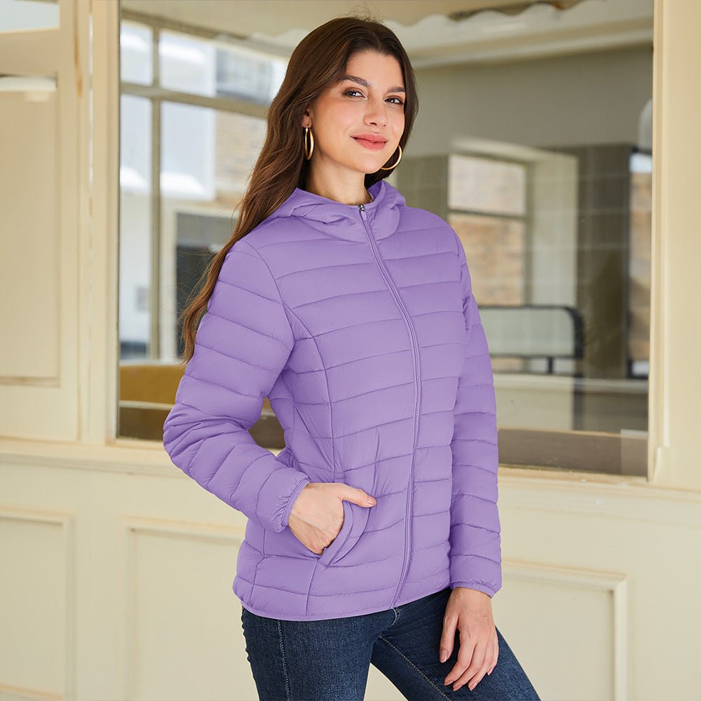 Women's Hooded Lightweight Puffer Jacket Full Zip Winter Coat
