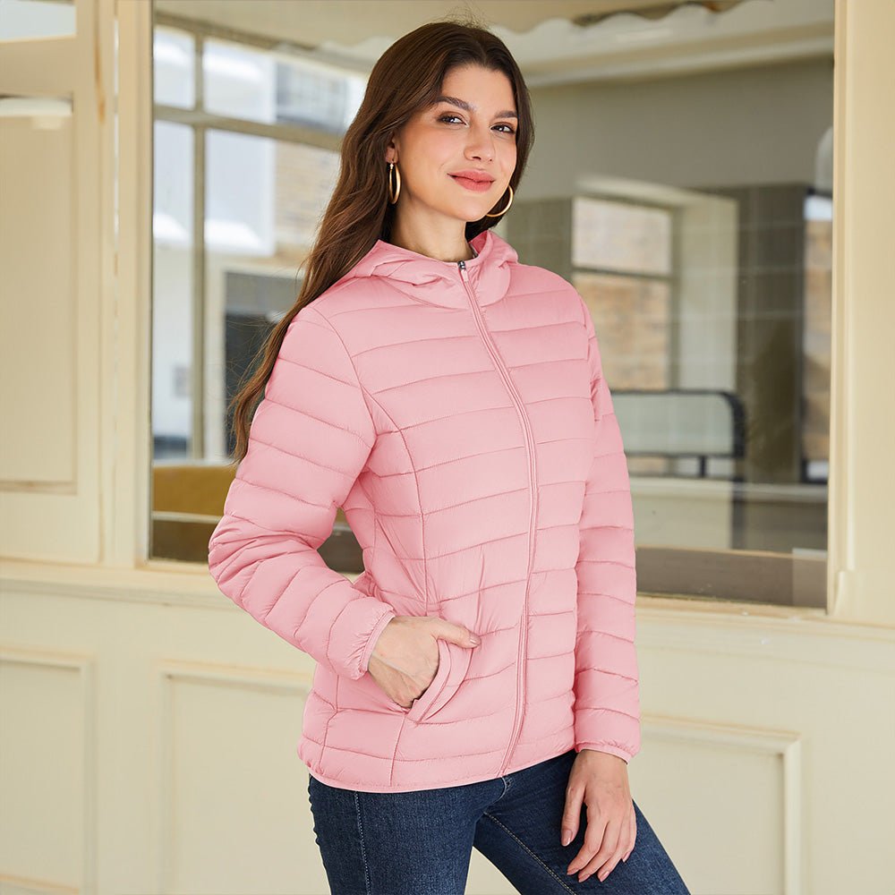 Women's Hooded Lightweight Puffer Jacket Full Zip Winter Coat