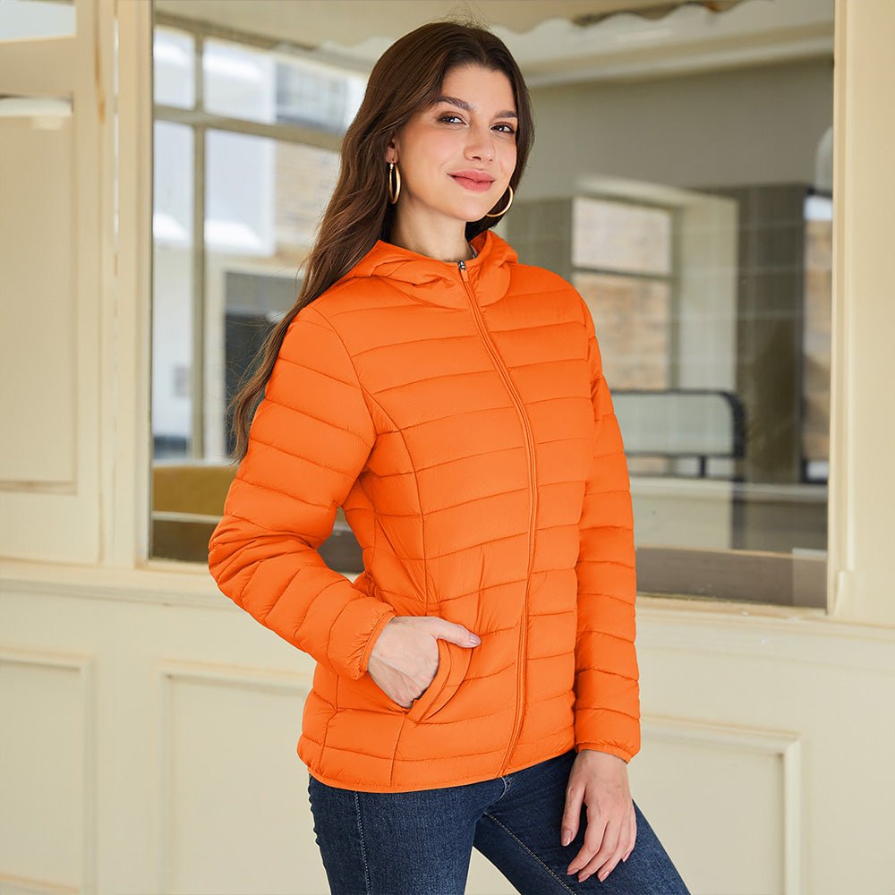 Women's Hooded Lightweight Puffer Jacket Full Zip Winter Coat