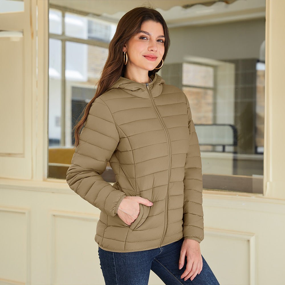 Women's Hooded Lightweight Puffer Jacket Full Zip Winter Coat