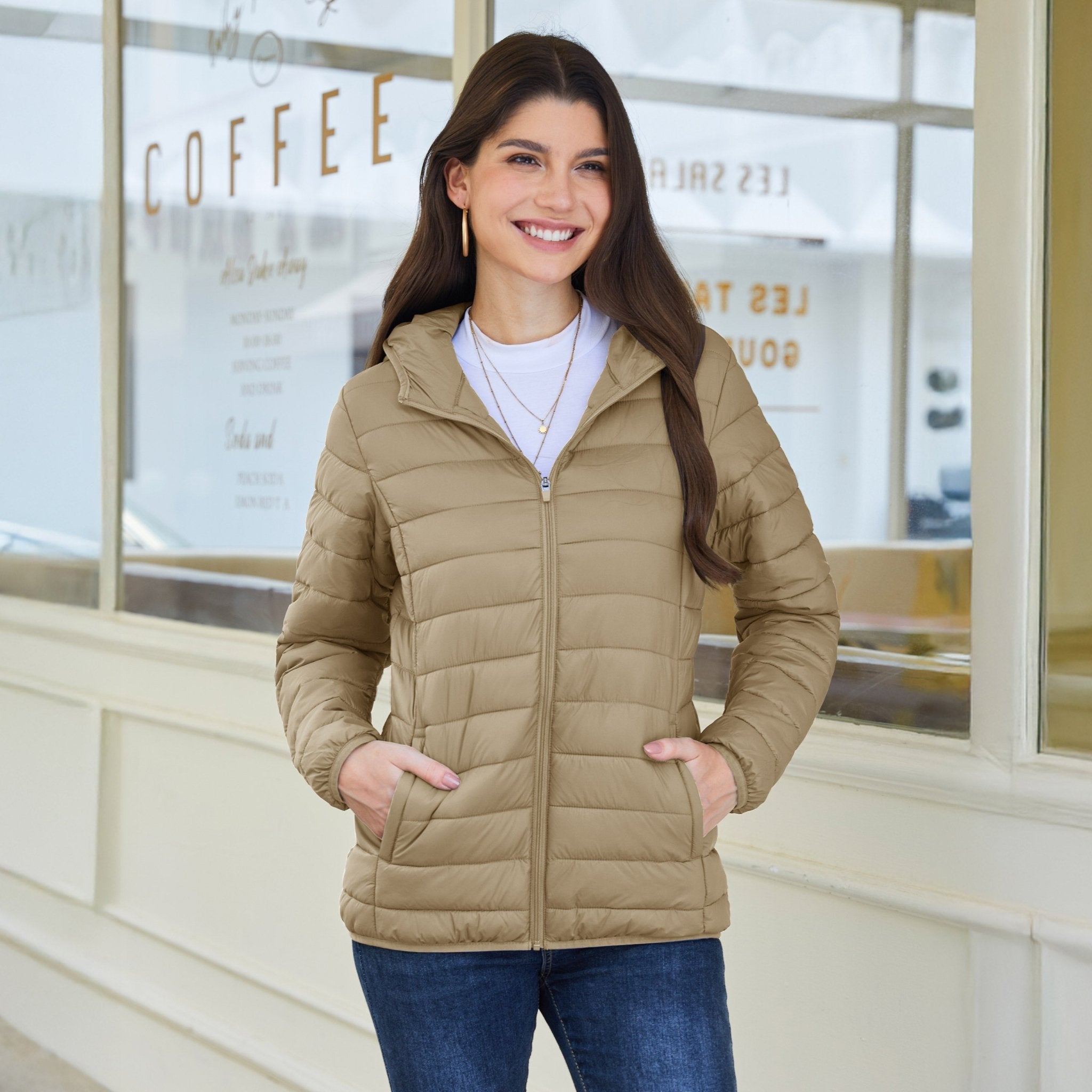 Women's Hooded Lightweight Puffer Jacket Full Zip Winter Coat