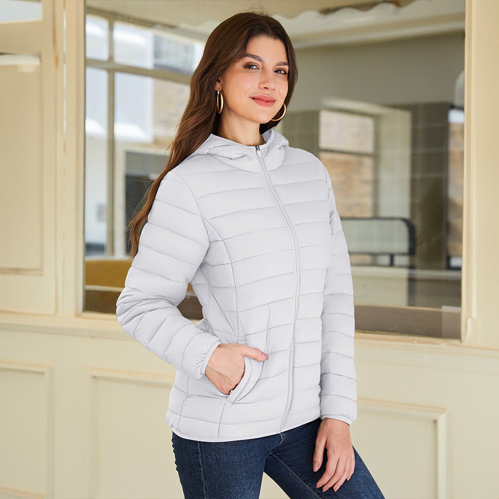 Women's Hooded Lightweight Puffer Jacket Full Zip Winter Coat