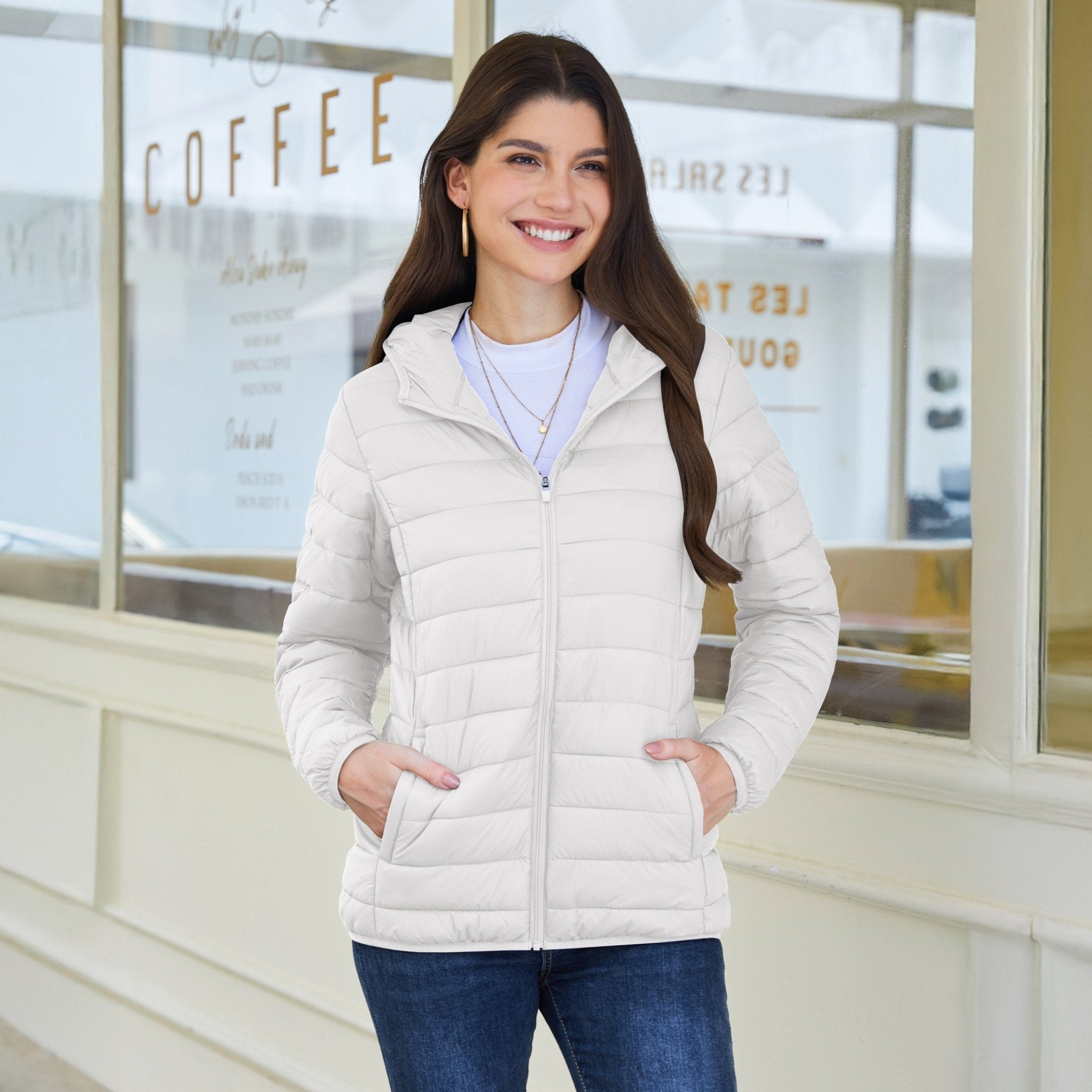 Women's Hooded Lightweight Puffer Jacket Full Zip Winter Coat