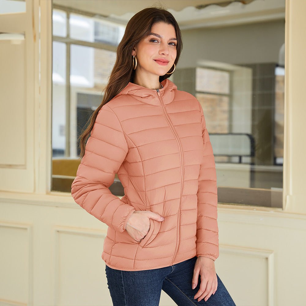 Women's Hooded Lightweight Puffer Jacket Full Zip Winter Coat