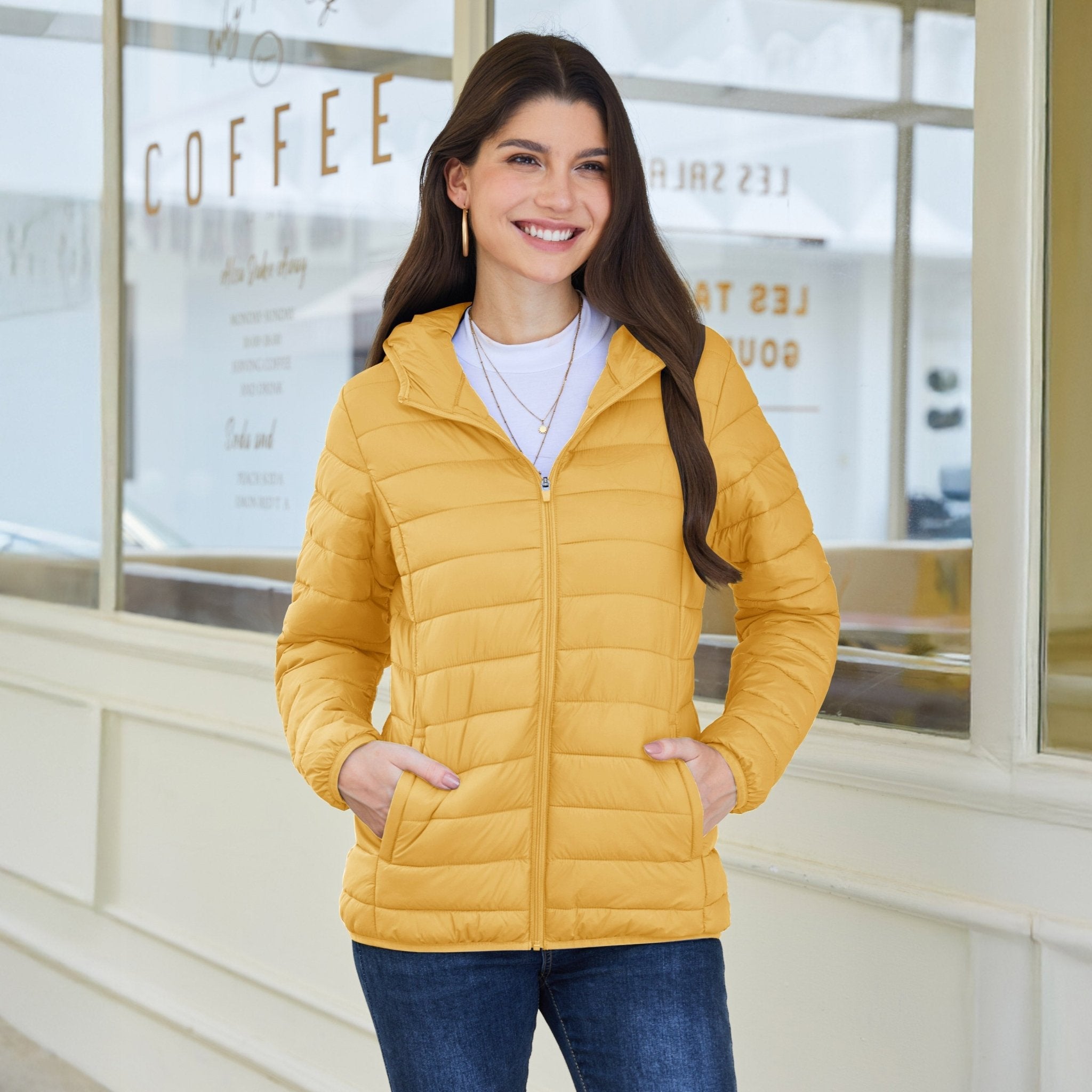 Women's Hooded Lightweight Puffer Jacket Full Zip Winter Coat