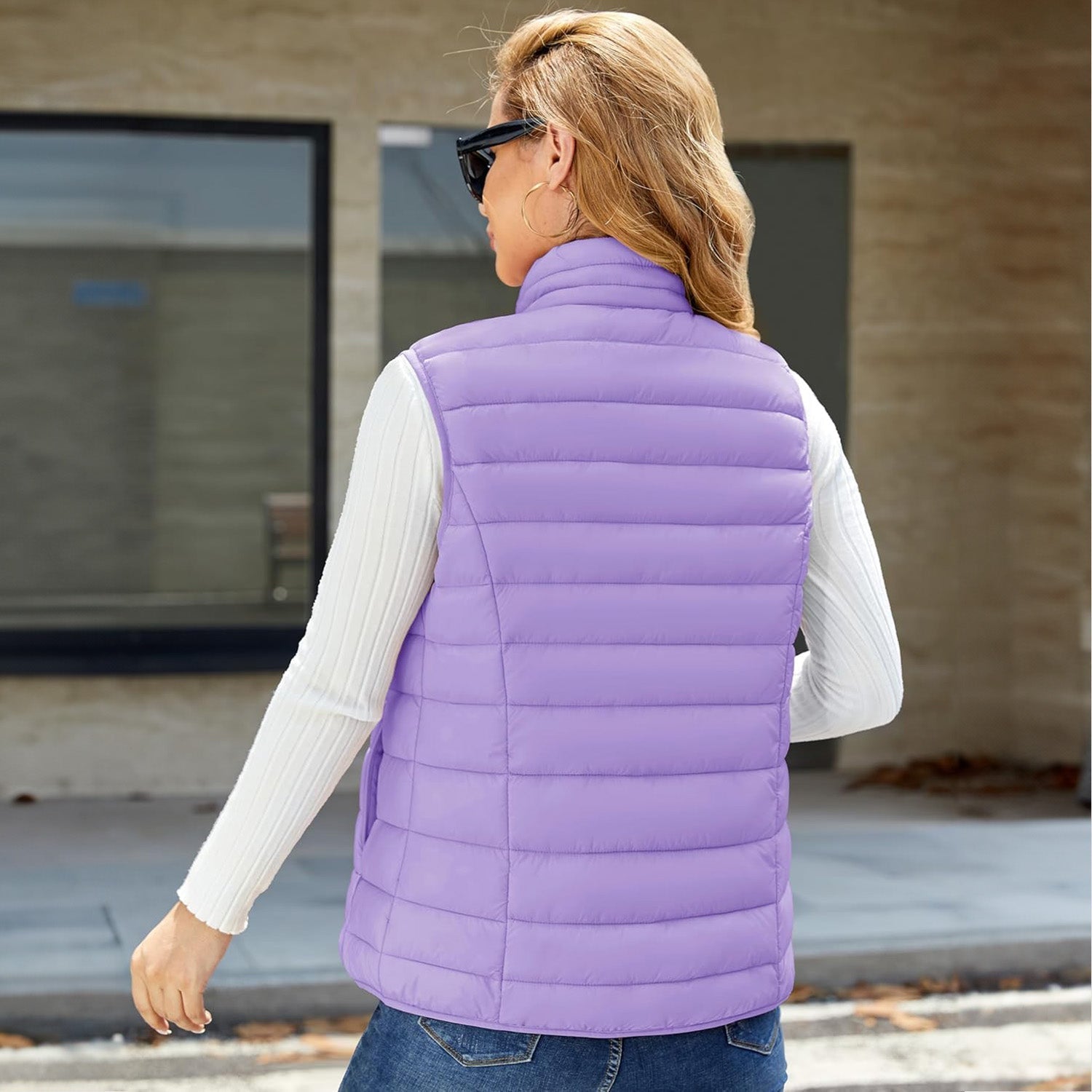 Women's Lightweight Puffer Vest with 4 Pockets & Stand Collar