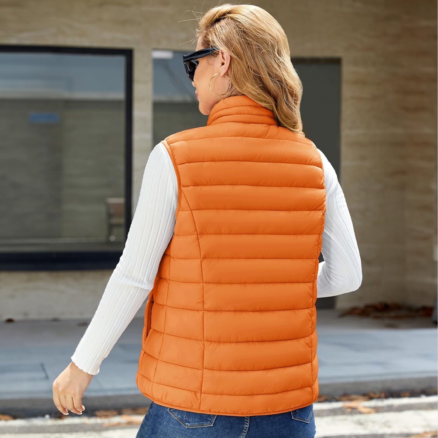 Women's Lightweight Puffer Vest with 4 Pockets & Stand Collar