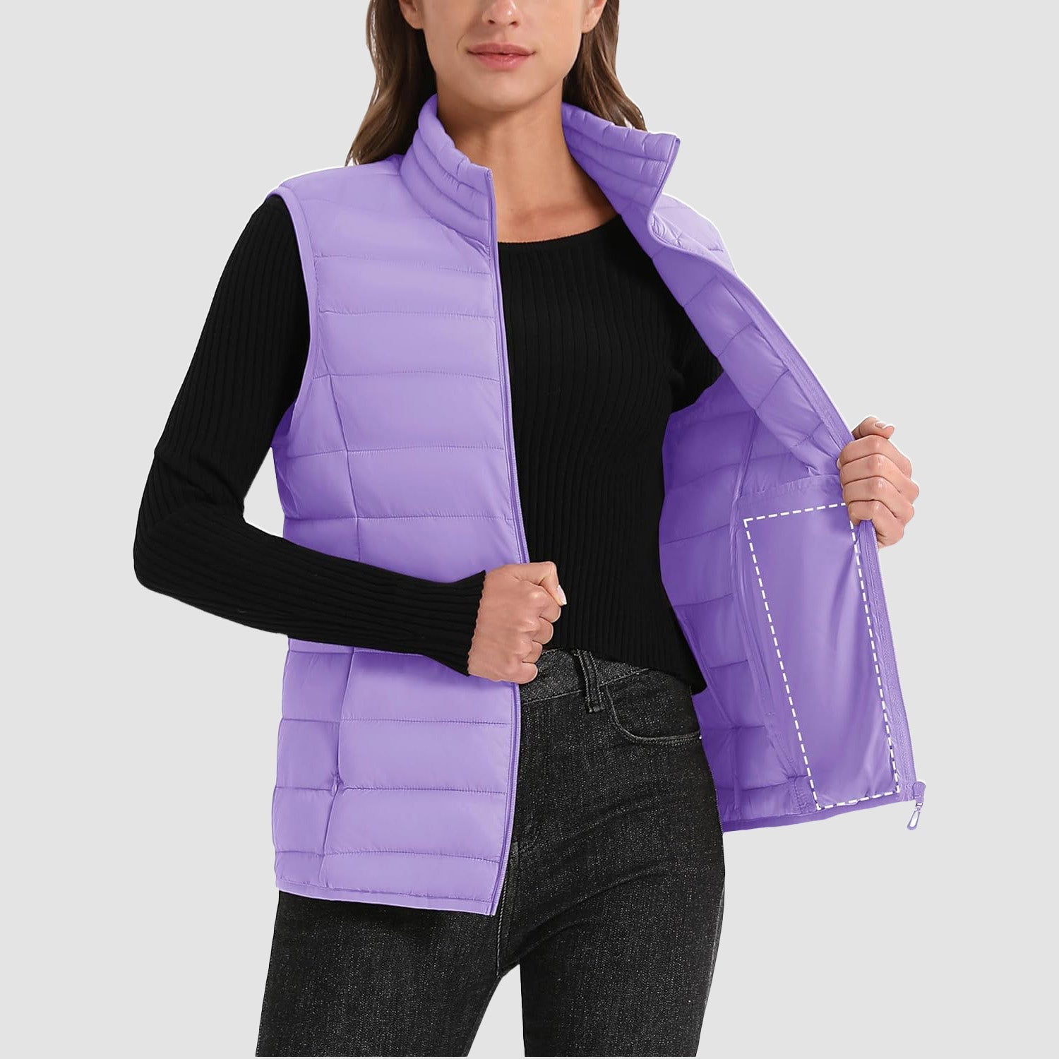 Women's Lightweight Puffer Vest with 4 Pockets & Stand Collar