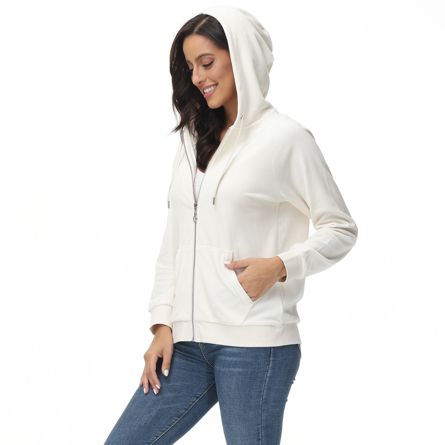 Women's Velour Fleece Hoodie Jacket Slim Fit Outwear